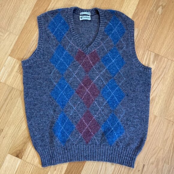 Vintage Puritan 100% Shetland Wool Scottish Sweater Vest Made In USA Size XL - Picture 1 of 3